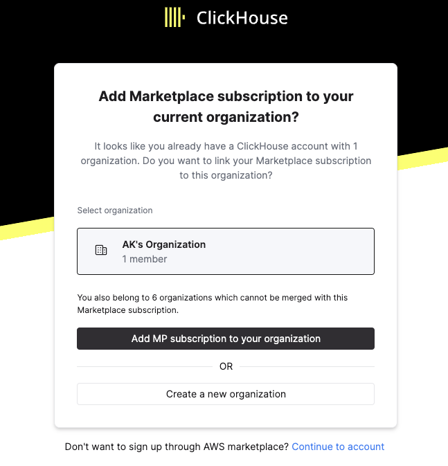 Форма регистрации ClickHouse Cloud