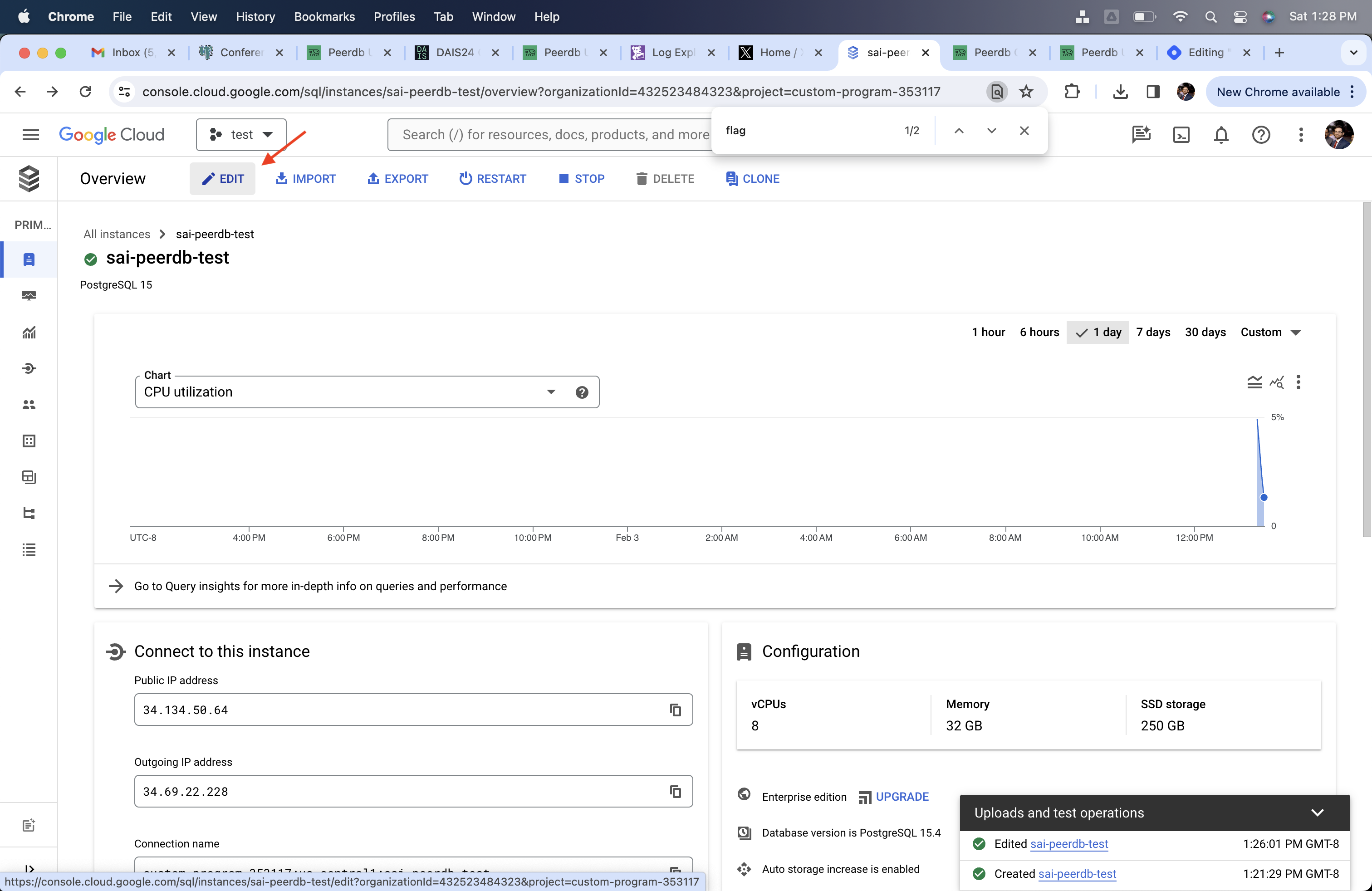 Кнопка Edit в Cloud SQL Postgres